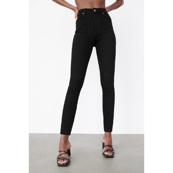 Zara High Waist Skinny Vintage Jeans Black Size 8 Stretch Denim - Picture 10 of 10